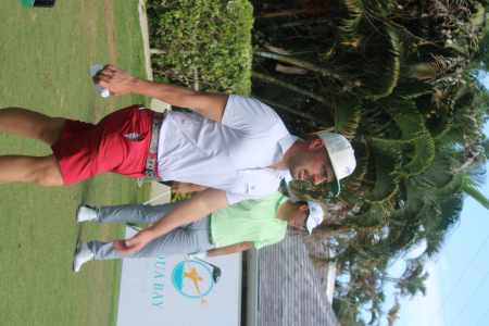 American Josh Anderson walks towards the fairway after teeing off from hole 1 on the opening day of the Jamaica Open