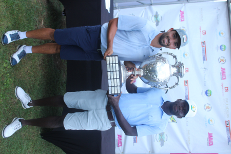 Andrew Arft Celebrates with caddie Jason Richards