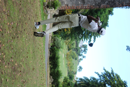 Sebert Walk Jr tees off at hole 7 at Tryall